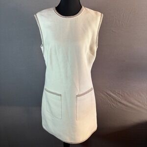 Veronica Beard Ravena Dress Cream Tweed Sleeveless Shift Pockets Size 8